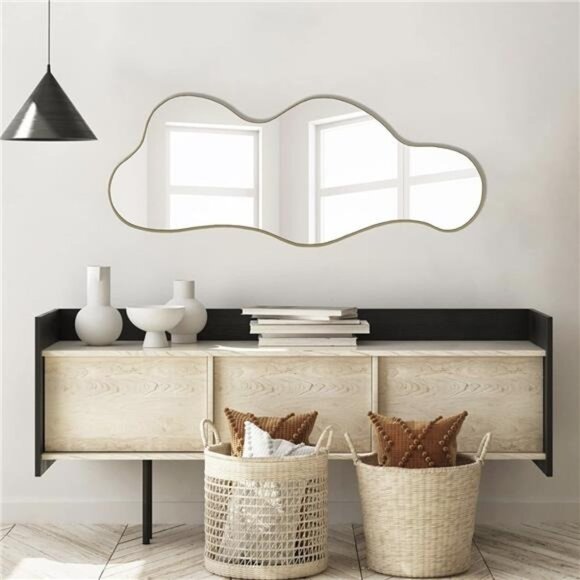 NEW West Elm Gold Asymmetrical Wavy Mid-century Modern Hanging Wall Mirror - 40" - Picture 1 of 7